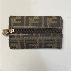 F Inspired Brown and Black Zippered Pouch
